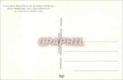 Menton - O Porto e a Velha Cidade — Série 'Os Sítios Maravilhosos da CÔTE D'AZUR' n°5027, editor TADIA — Verso