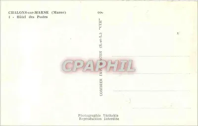 Chalons-sur-Marne — Hotel das Correios — Combière (S.-et-L.) — Verso