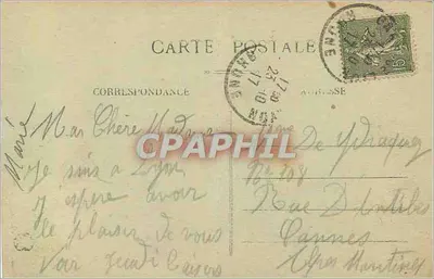 Stara pocztówka Lyon Bursa i ulica Republiki Tramwaj — Rewers