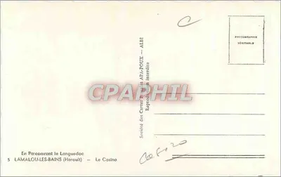 Lamalou-les-Bains (Hérault) — O Casino — Sociedade das Cartas APA-BOUX — Verso