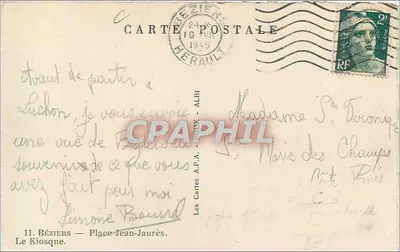 Béziers — Plac Jean-Jaurès — Le Kiosque — wydawca A.P.A. — Rewers