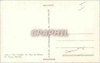 पुराना पोस्टकार्ड — वेंडे में, मांट्स के देश में — Cie des Arts Photomécaniques, 44, r. Leclerc, Paris-15e — पीछे