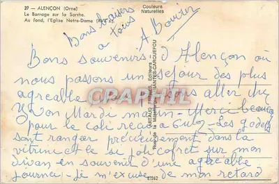 Alençon (Orne) — The Dam on the Sarthe, with the Church of Notre-Dame in the background — Artaud Frères, Publishers, Alençon — Back