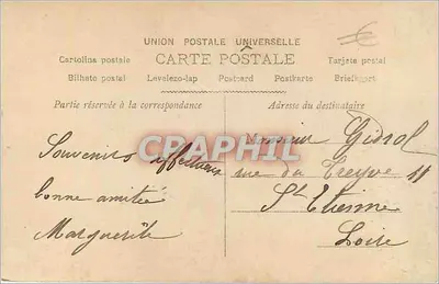 Kobieta i dwaj dzieciaki — scena ogrodowa — wydawca P. (logo) — n° 1852 — Rewers