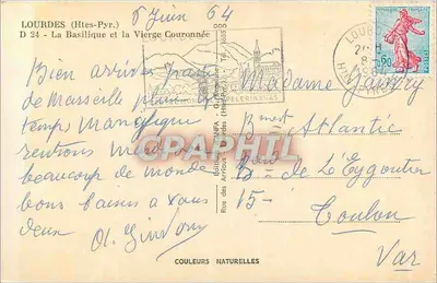 Lourdes (Hoog-Ariège) — De Basiliek en de Kruisende Maagd — Uitgave Arrious, n° D 24 — Achterkant