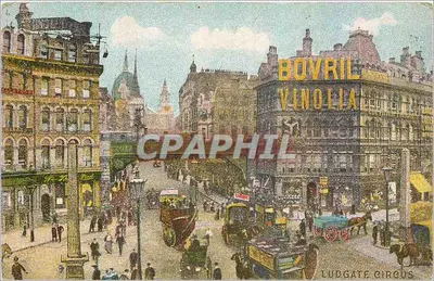 Ludgate Circus — vista animada com letreiro Bovril Vinolia — editor desconhecido