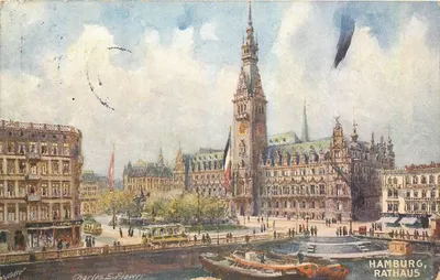 Hamburgo, Rathaus — vista do edifício e do mercado — editor Odette, Charles E. Flower