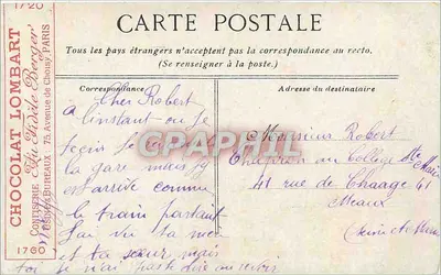 Trouville — O Casino e a praia com maré baixa — Editor Lombard, n° 1760 — Verso