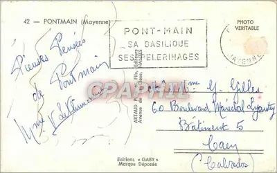 Bilhete postal moderno Notre Dame de Pontmain Mayenne — Verso