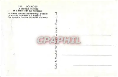Lourdes — Bazylika oświetlona i Procesja z latarniami — Wydawnictwo P. Doucet, Lourdes — Rewers