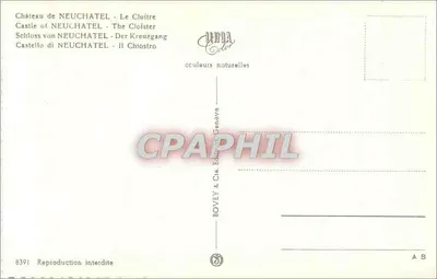Castillo de NEUCHATEL — El Claustro — Edición BOVEY & Cie, Ginebra, n° 8391 — Reverso