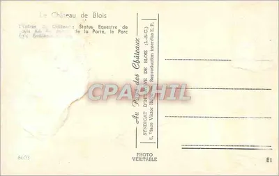 Zamek w Blois — Rzeźba konna Louisa XI przy Wrotach — Syndicat d'Initiative de Blois — Rewers