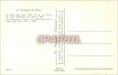 Sala dos Estados do Castelo de Blois — Sala dos Estados Gerais (século XIII) — Syndicat d'Initiative de Blois — Verso