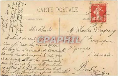 Cherbourg — Burque de pesca que abandona el puerto bajo la luna — Colección P. II. Cherbourg — Reverso