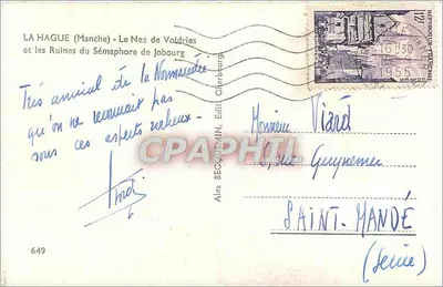 La Hague (Manche) — Le Nez de Voidries et les Ruines du Sémaphore de Jobourg — Alex Becquemin, Éditeur, n°649 — Verso