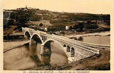 Bilhete postal antigo Environs de Roanne Pont e vista de Villerest