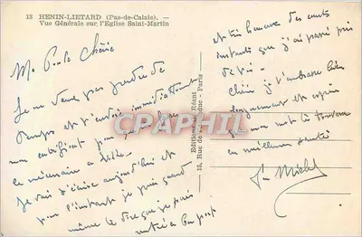 Hénin-Liétard — Vista Geral sobre a Igreja São Martinho — Edições Réant, Paris — Verso