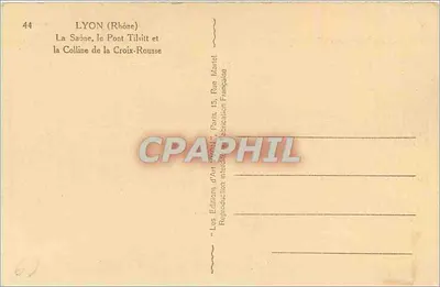 Lyon (Ródano) — La Saône, el Puente Tilsit y la Colina de la Croix-Rousse — Ediciones de Arte Francés — Reverso