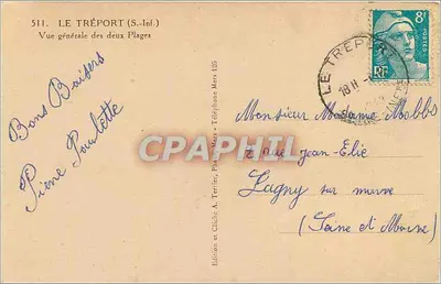 Le Tréport (S.-Inf.) — Visão geral das duas Praias — Edição A. Terrier — Verso