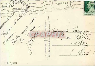 Vista geral sobre Monte-Carlo — editor I.B.C. n°1569 — Verso