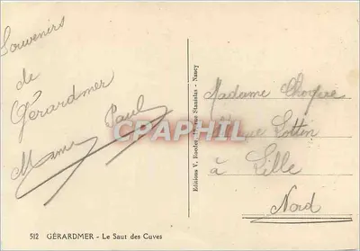 Gérardmer - Le Saut des Cuves — Éditions V. Roeder - Nancy, n° 512 — Rewers