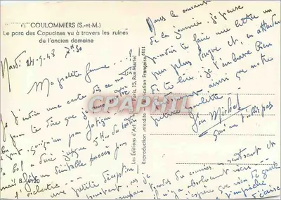 O parque das Copucines visto através das ruínas do antigo domínio — COULOMMIERS (S.-et-M.) — Éditions de l'Art — Verso