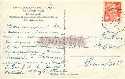 Lago Pavin — A Auvergne pitoresca e turística — Ed. Elcée — Verso
