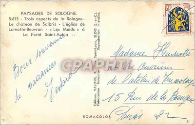 Sologne — Paisagens — Éditions Valoire, n°5.615 — Verso