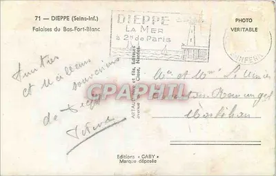 Klippen von Bas-Fort-Blanc — Dieppe (Seine-Inf.) — Éditions Gaby, n°71 — Rückseite