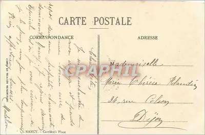 Nancy — Place de la Carrière — widok panoramiczny z kościołem i alejami z krzewami — wydawca nieznany, n° 40 — Rewers