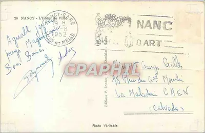NANCY - O Hotel de Ville — Éditions V. Roeder, n°26 — Verso