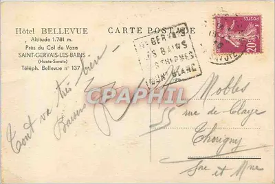 Bellevue — Campos de Esqui — Foto F. Singier, Béthune — Verso