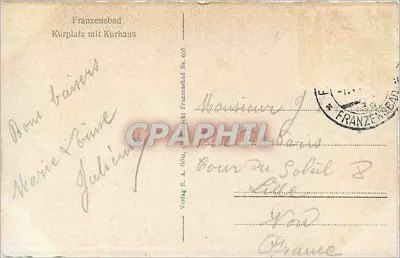 Franzensbad — Kurplatz z Kurhaus — wydawca Vorlag E. A. GbR — Rewers