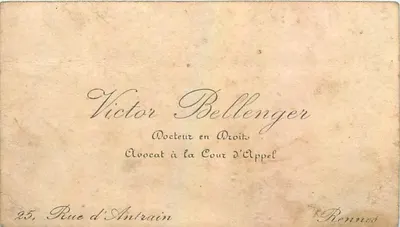 Victor Bellenger — Advogado na Corte de Apelação em Rennes — bilhete de visita