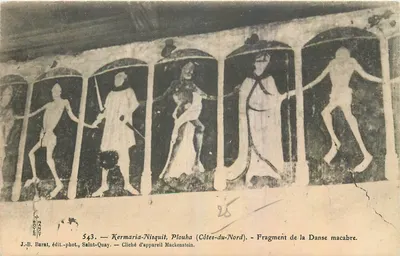 Kermaria-Nisquit, Plouba (Côtes-du-Nord) — Fragmento da Dança Macabra — J.-B. Barat, edit.-fot., Saint-Quay