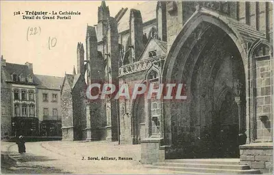 Tréguier - A Catedral — Detalhe do Grande Portal — J. Sorel, editor, Rennes