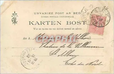 Bilhete postal antigo Bienassis Pleneuf C du N Entrada do Castelo — Verso