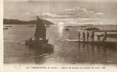 Trébeurden (C-du-N.) — Retorno de barcos ao pôr do sol — Fototipo A. Anoërr n°431