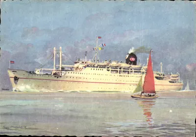 Navio de passageiros "LYAUTEY" — Compagnie de Navigation Paquet — desenho de René Chappelé