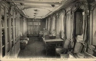 Decorações internas do Navio « FRANCE » — A Biblioteca (1ª classe) — Edit. Barriaux, n° 540