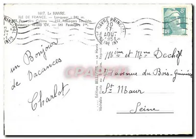 Le Havre. O Paquebote "Ile de France" — Éditions Photo Bellevues, n° 1617 — Verso