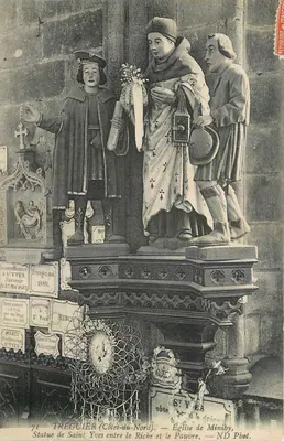 TREGUIER (Côtes-du-Nord) — Igreja de Miniby, Estátua de São Yves entre o Rico e o Pobre — ND Pbot.