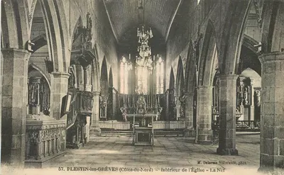 Plestin-les-Grèves (Côtes-du-Nord) — Interior da Igreja - A Nave — M. Delermes Villedaute, fot.