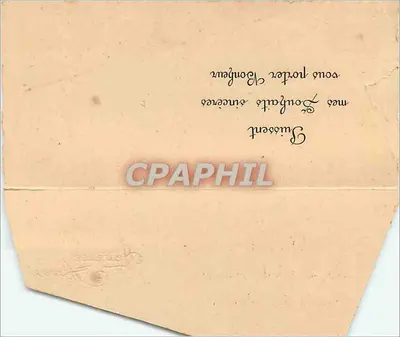 Scena zimowa — zasnieżony dom z wróblem — 'Heureuse Année' — nieznany wydawca — Rewers