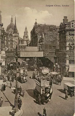 Ludgate Circus, Londres — vista animada com vendedores ambulantes e edifícios históricos — editor não identificado, número de série 8