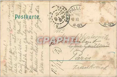 Forsithaus Altenhof — widok domu z mężczyzną w stroju i wozem — wydawca C.E. Rüggebusch, Pfarr — Rewers