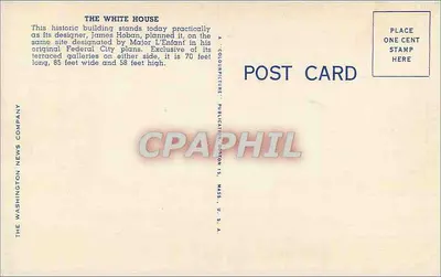 White House, Washington, D.C. — vista com fonte e flores — The Washington News Company, n° 10024 — Verso