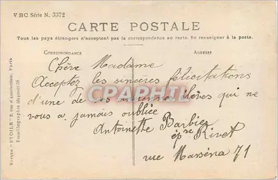 Buquê de lilás branco — editor VBC, série N. 3372 — Verso