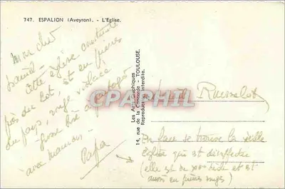 Espalion (Aveyron) — Widok kościoła — Les Arts Graphiques de la Concorde, Toulouse — Rewers