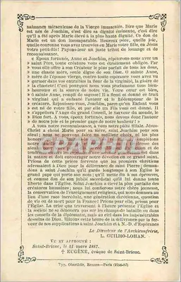 São Joaquim — Lembrança da Nossa Senhora da Esperança de Saint-Brieuc — editor L. Guilho-Lohan, n° 1337 — Verso